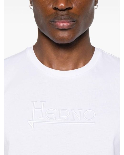 Herno White Logo-embroidered Cotton T-shirt for men