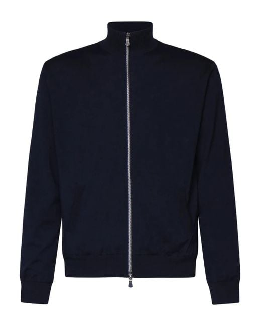 Fedeli Blue Turtleneck Zip-Front Sweater for men