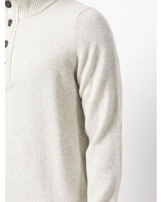 Barbour White Button-Plack Detail Knit Jumper for men