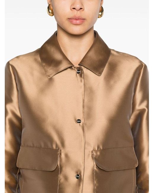 Herno Brown Straight-collar Cropped Satin Jacket
