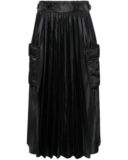 Sacai Black Pleated Cargo Midi Skirt