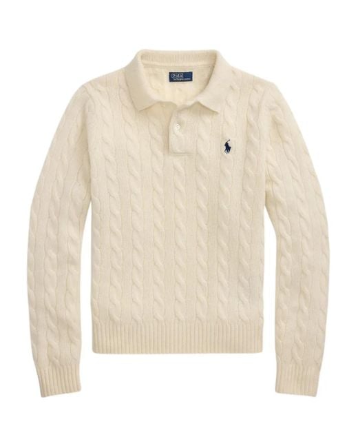 Polo Ralph Lauren White Polo-Pullover mit Zopfmuster