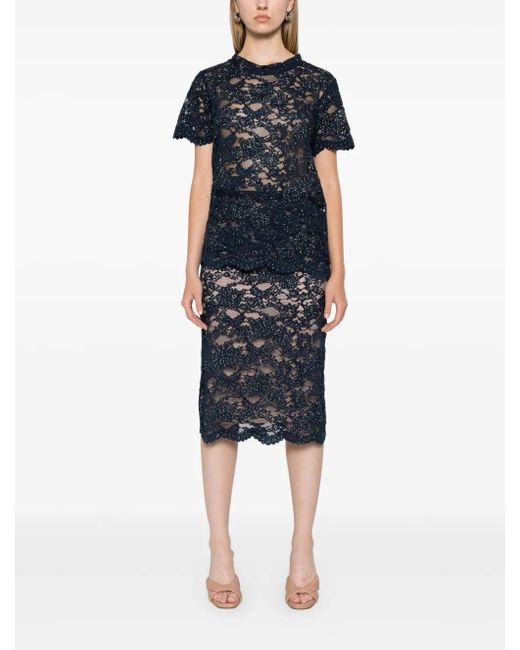 P.A.R.O.S.H. Black Sequin-Embellished Lace Midi Skirt