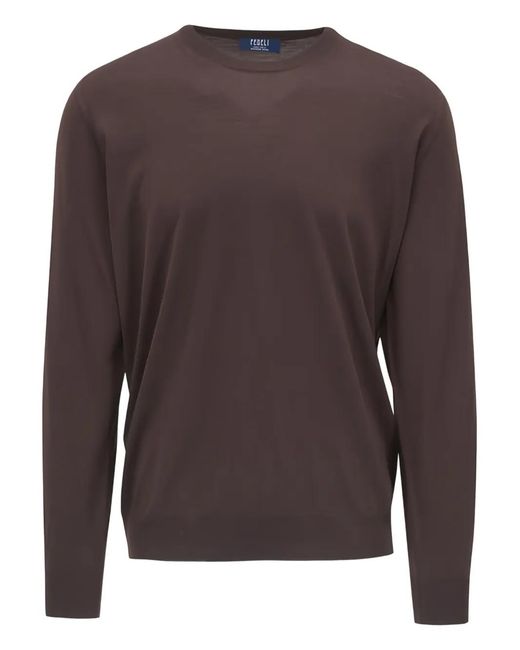Fedeli Brown Crew-Neck Sweater for men