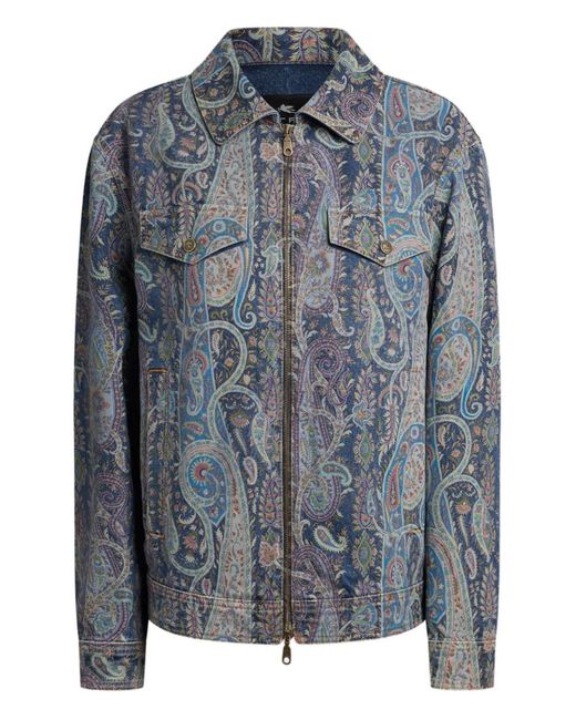 Etro Blue Floral Paisley Denim Jacket