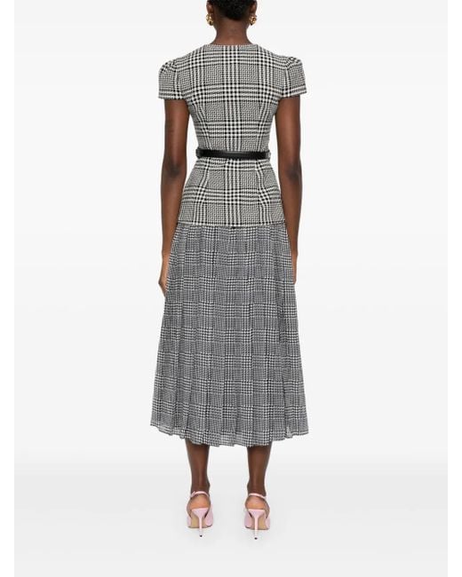 Self-Portrait Gray Houndstooth Midi Dress