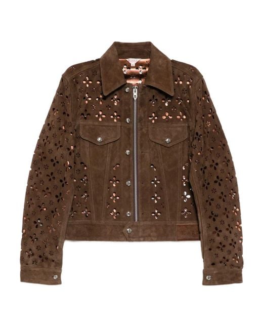 メンズ MASU フローラル レザージャケット Brown