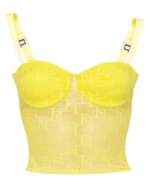 Elisabetta Franchi Yellow Logo-embroidered Bustier Top