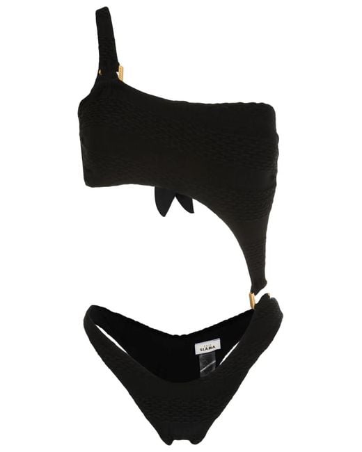 Amir Slama Black Cut-Out One-Shoulder Swimsuit