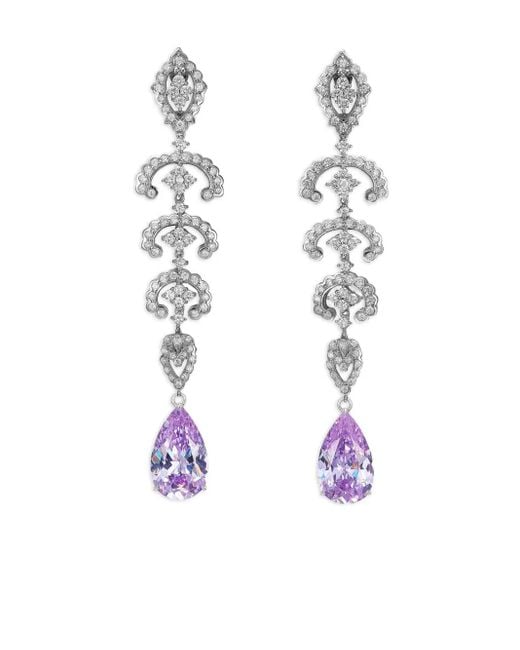 Anabela Chan White 14K And Rhodium Vermeil Scallop Lace Amethyst And Diamond Earrings