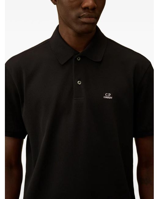 C P Company Black Short-Sleeve Point-Collar Cotton Polo Shirt for men