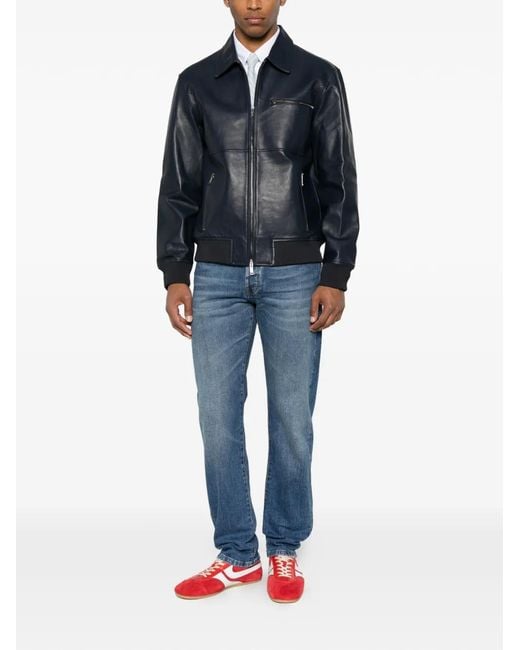 Iceberg Blue Zip-Up Leather Jacket for men
