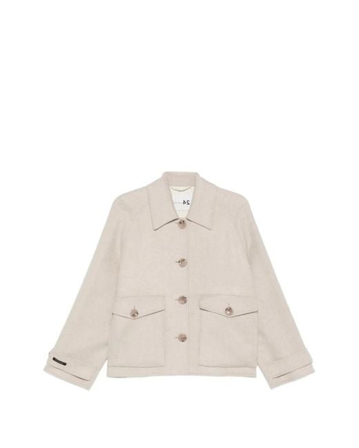 Manzoni 24 Natural Button-Up Patch-Pocket Jacket