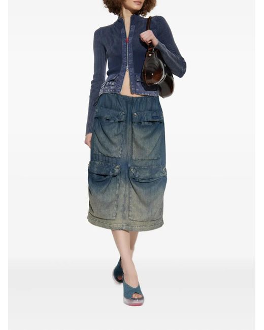 DIESEL Blue Multi-Pocket Denim Midi Skirt