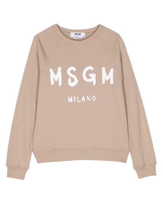 MSGM Natural Sweatshirt mit Logo-Print