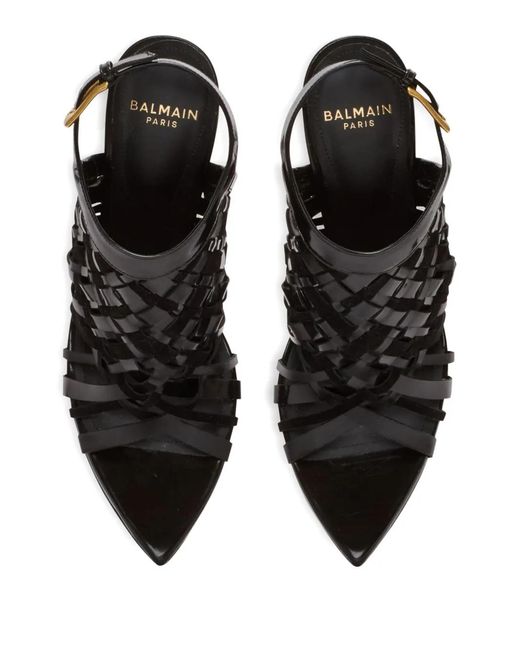 Balmain Black Fringed Open-Toe Sandals