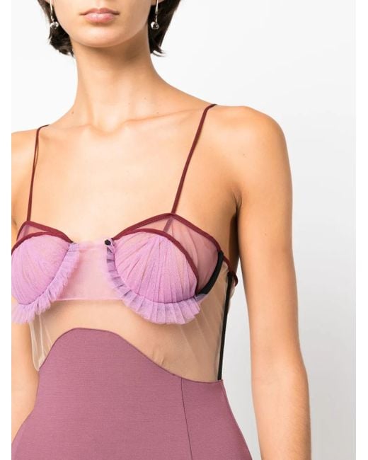 Nensi Dojaka Purple Sheer-Panelling Bustier Minidress