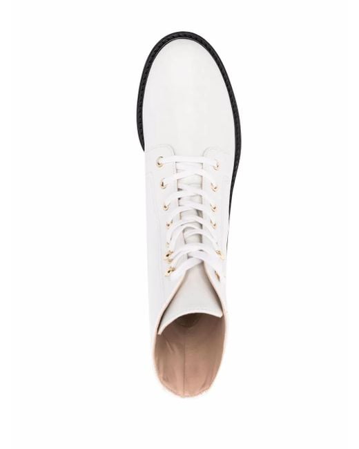 Stuart Weitzman White Lace-Up Leather Boots