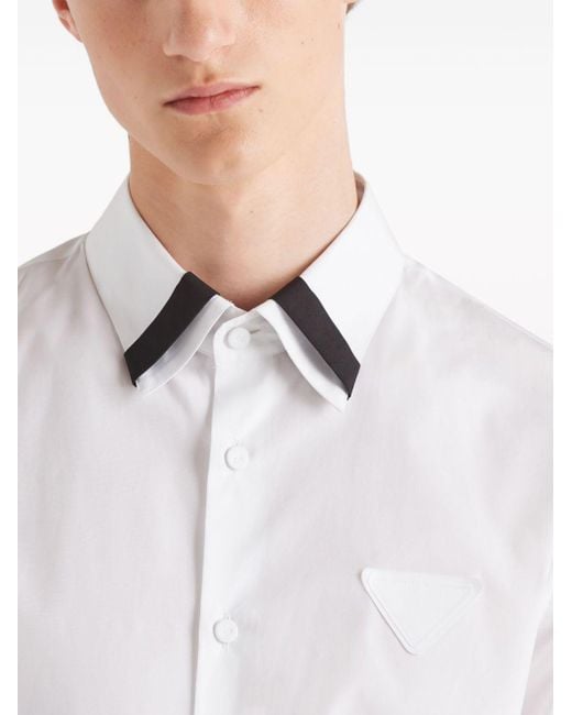 Camisa con parche del logo Prada de hombre de color White