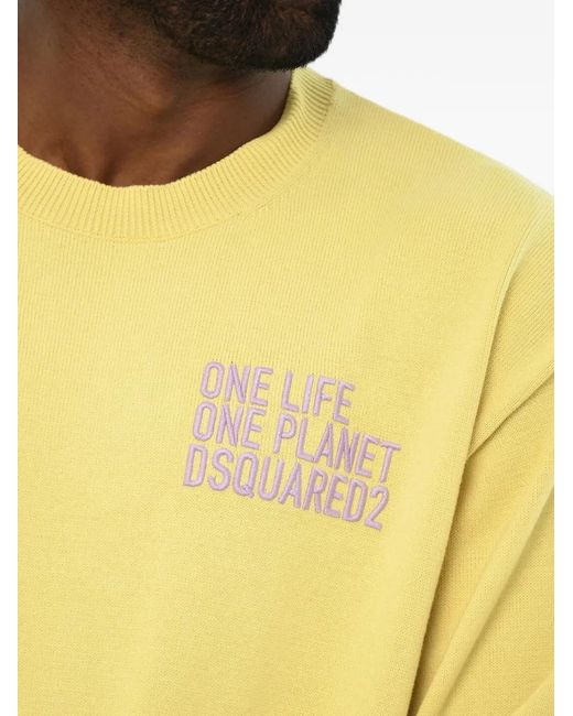 DSquared² Yellow Logo-Embroidered Crew-Neck Sweater for men