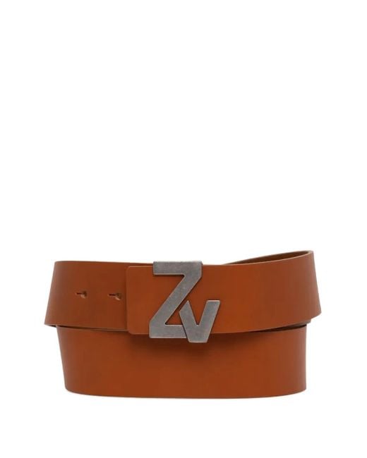 メンズ Zadig & Voltaire ロゴバックル レザーベルト Brown