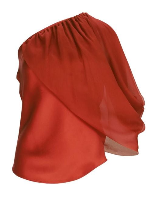 Silvia Tcherassi Adil Asymmetrische Gedrapeerde Blouse in het Red