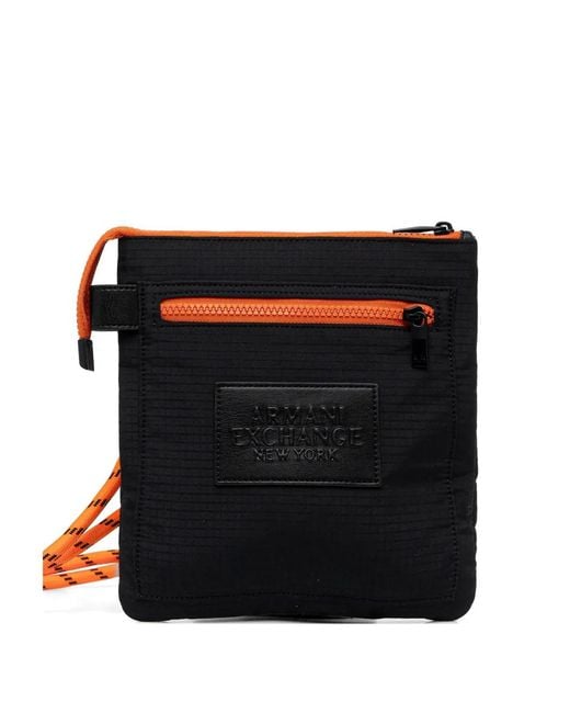 ARMANI EXCHANGE Black Ripstop Logo-Patch Shoulder Bag for men