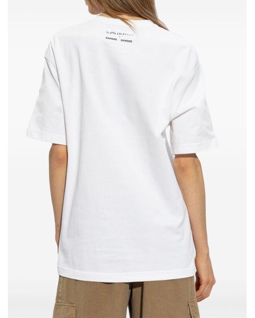 Samsøe & Samsøe White Logo-print Cotton T-shirt