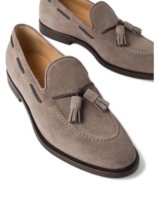 メンズ Brunello Cucinelli タッセル スエードローファー Brown