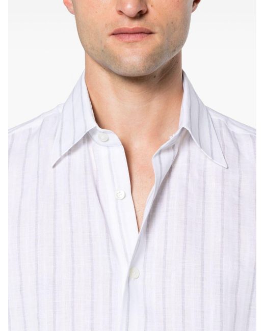 Eleventy White Pinstriped Linen Shirt for men