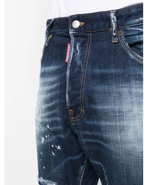 DSquared² Blue Distressed Five-Pocket Cotton-Blend Skinny Jeans for men