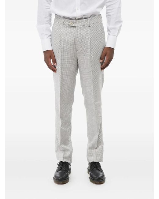Brunello Cucinelli Gray Houndstooth Double-Breasted Suit for men