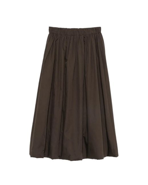 ViCOLO Brown Elasticated-Waist Flared Midi Skirt