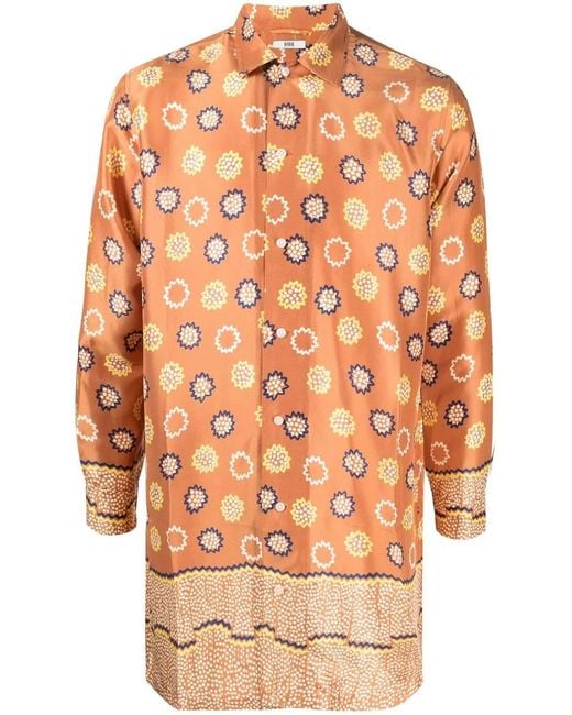 Bode Orange All-Over Graphic Print Silk Shirt for men