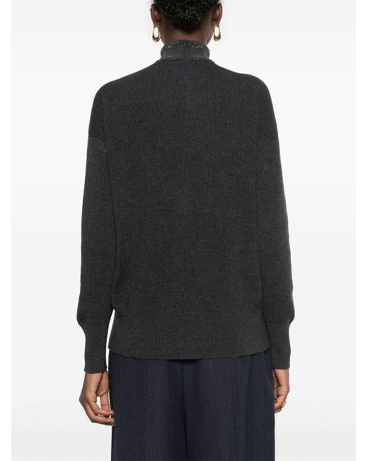 Brunello Cucinelli Black Rib Cashmere Sweater