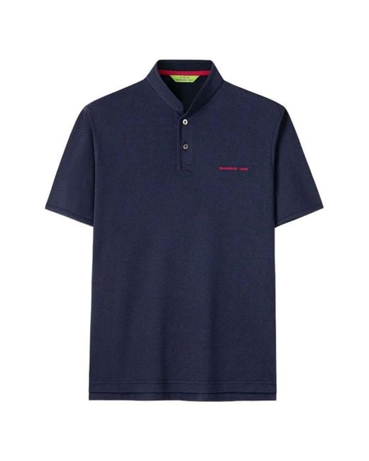 Shanghai Tang Blue Horse-Embroidery Polo Top for men