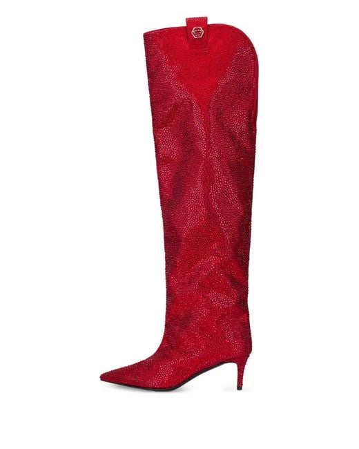 Philipp Plein Red Strass-Embellishment Boots