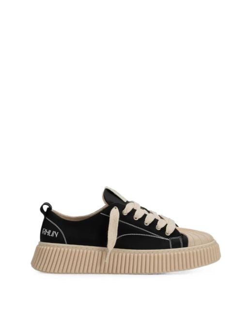 Rhun Black 2020 Trebleshell-Toe Contrast-Stitch Sneakers for men