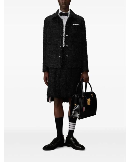 Thom Browne Black Satin Ribbon Tweed Fray Edge Utility Jacket for men