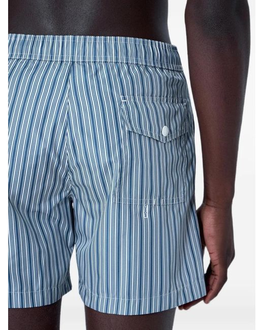 Moncler Blue Stripe-Pattern Drawstring Swim Shorts for men