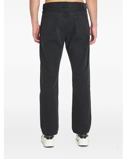 Saint Laurent Blue Leather-Patch Five-Pocket Jeans for men