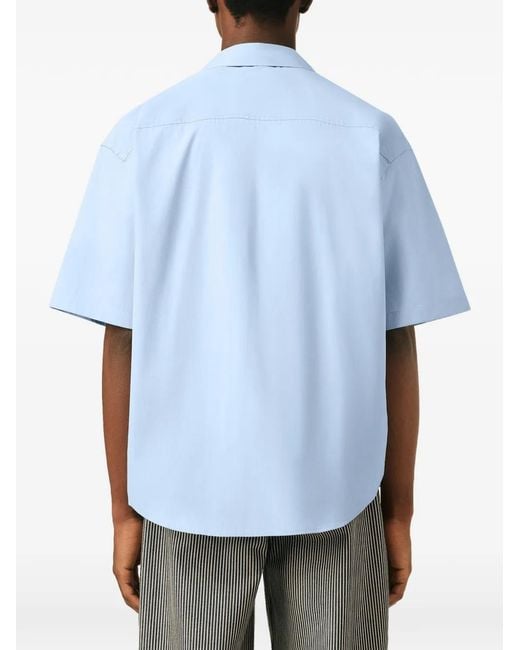 AMI Blue Cotton Short Sleeves Tulip Boxy Fit Shirt