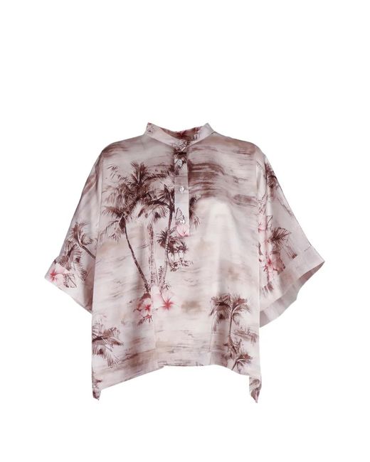 Shirtaporter Pink Palm-Tree Print Blouse