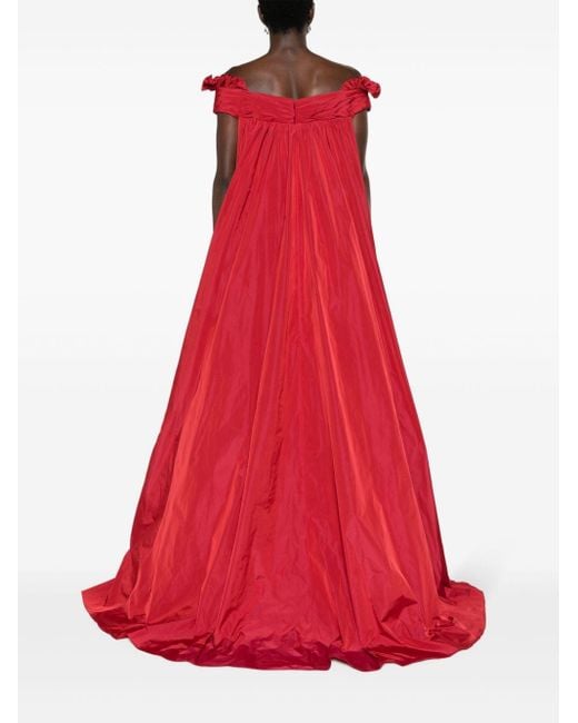 Elie Saab Red Cape-effect Taffeta Gown