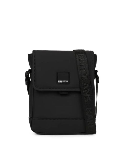 Karl Lagerfeld Black Coated Faux-Leather Reporter Bag for men