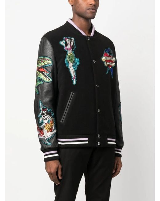 Philipp Plein Black Embellished College Bomber Jacket for men