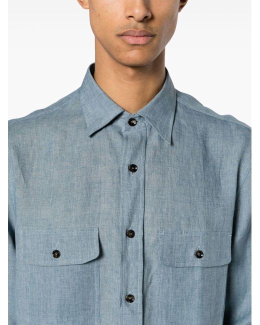Chemise en lin à col boutonné Brioni pour homme en coloris Blue