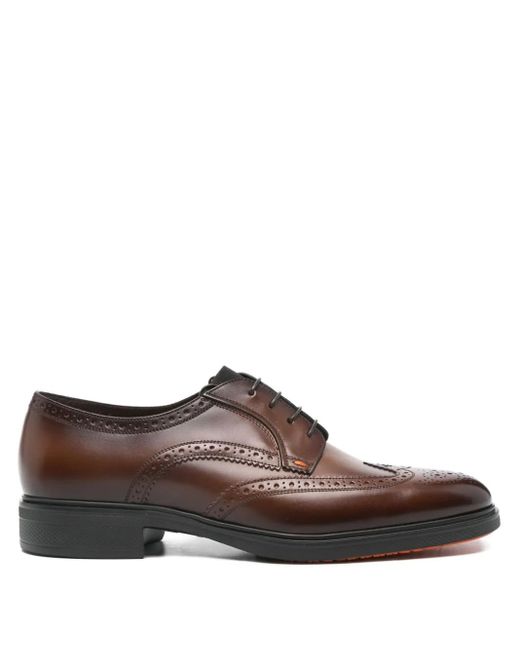 Santoni Brown Brogue-Detail Leather Derby Shoes for men
