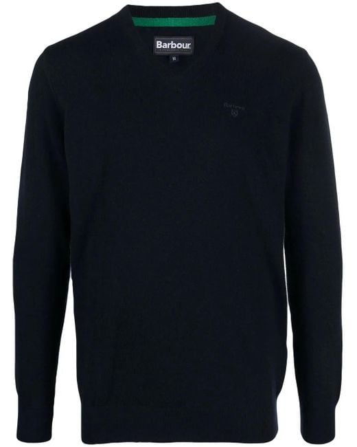 Barbour Blue Essential V-Neck Wool Sweater for men