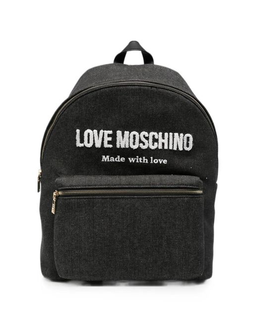 Love Moschino Black Logo-Patch Denim Backpack